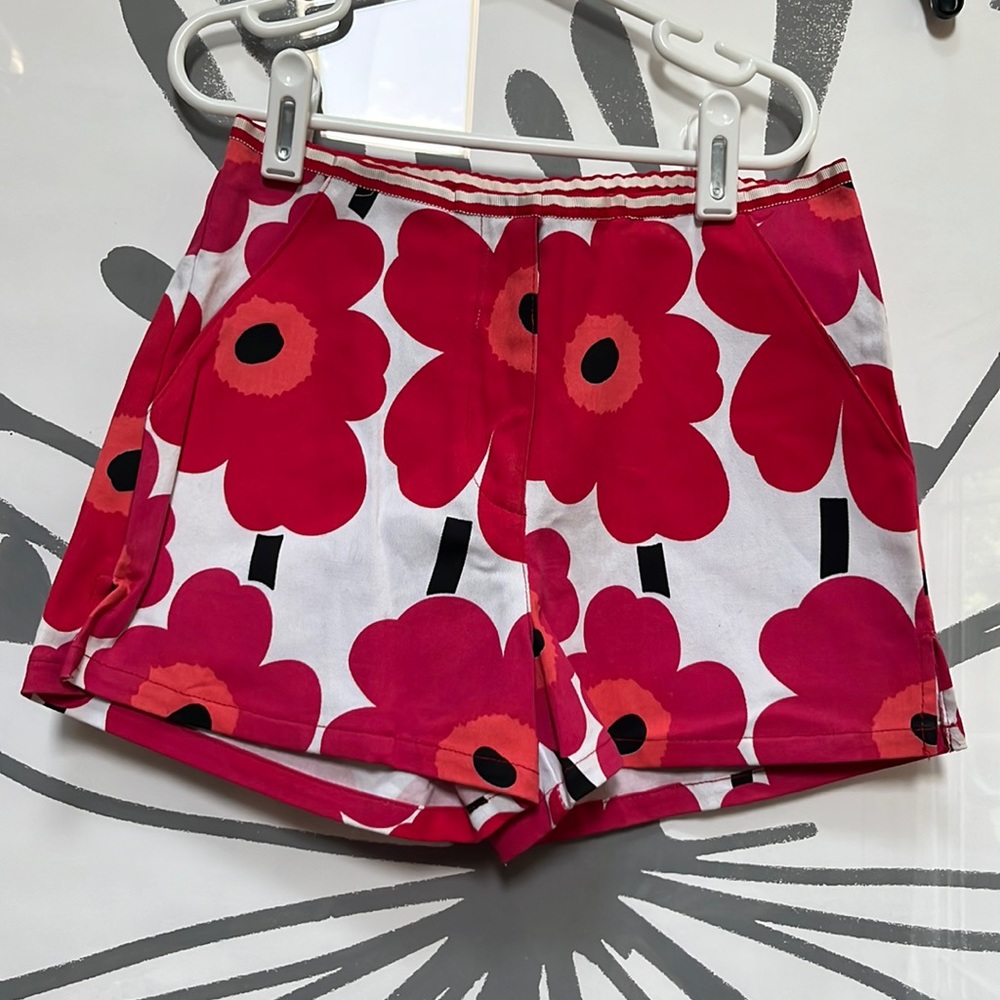 Marimekko by sweet potatoes, inc. pink and red floral shorts kids
